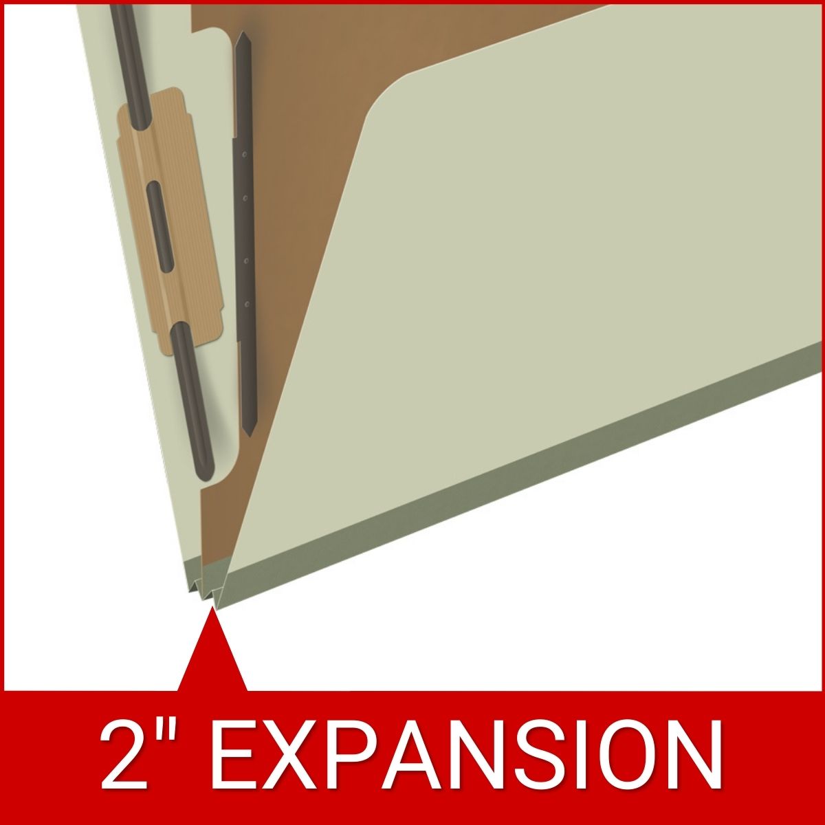Green letter size top tab one divider classification folder with 2" gray tyvek expansion, with 2" bonded fasteners on inside front and inside back and 1" duo fastener on divider - DV-T42-14-3GRN