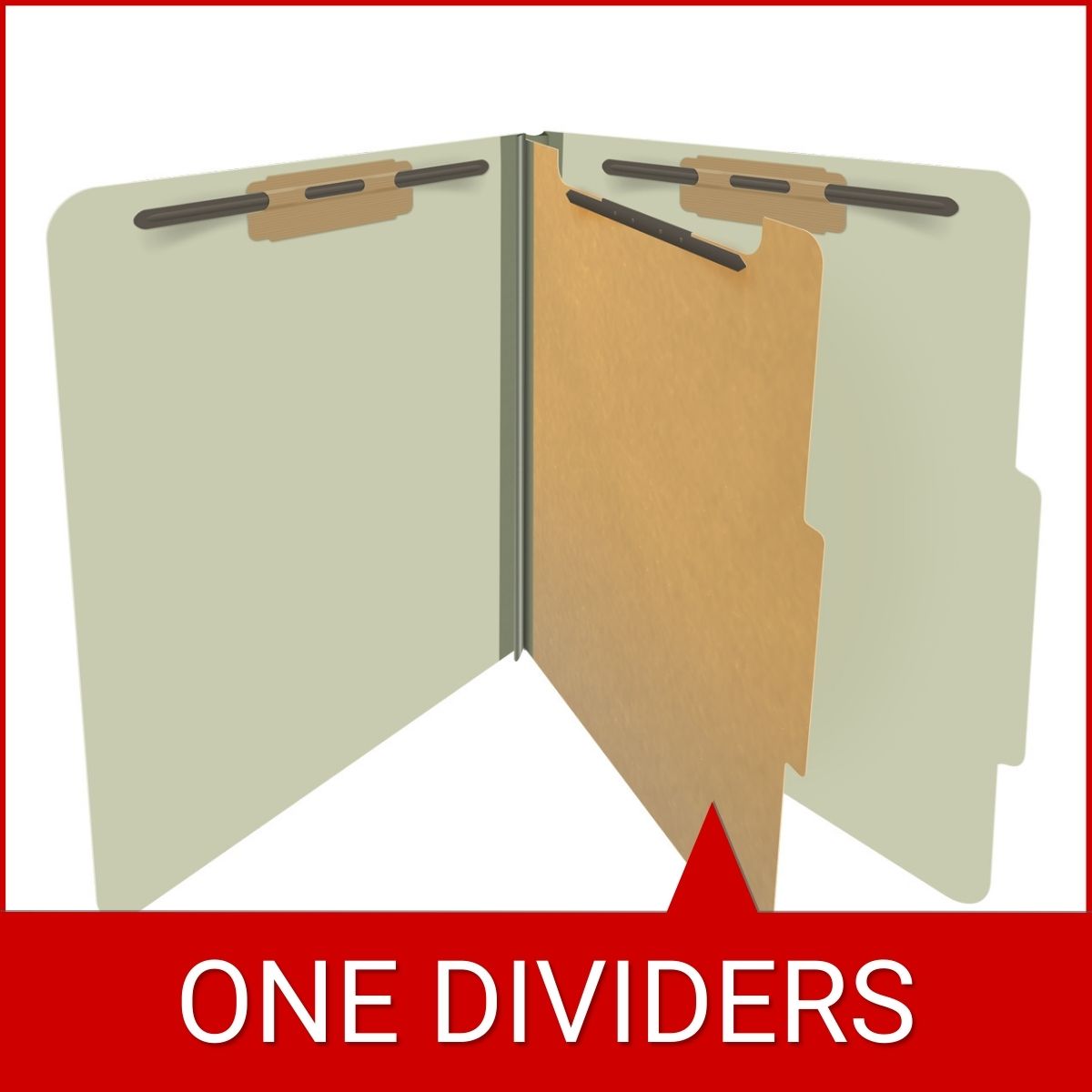 Green letter size top tab one divider classification folder with 2" gray tyvek expansion, with 2" bonded fasteners on inside front and inside back and 1" duo fastener on divider - DV-T42-14-3GRN