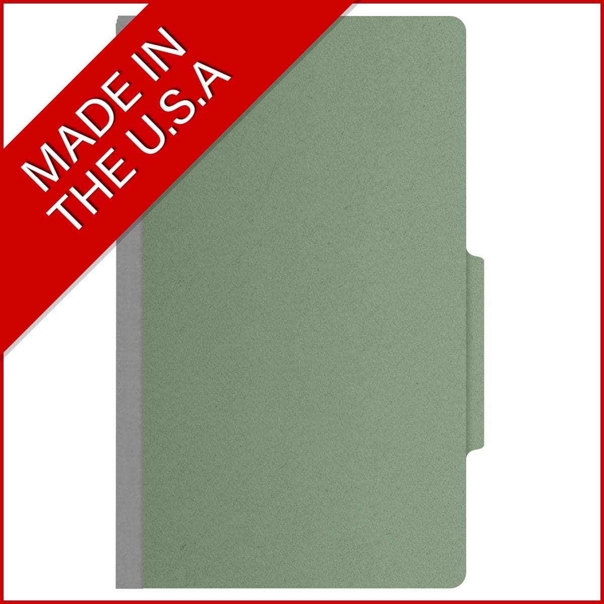 Green legal size top tab two divider classification folder with 2" gray tyvek expansion, with 2" bonded fasteners on inside front and inside back and 1" duo fastener on dividers - DV-T52-26-3AGN