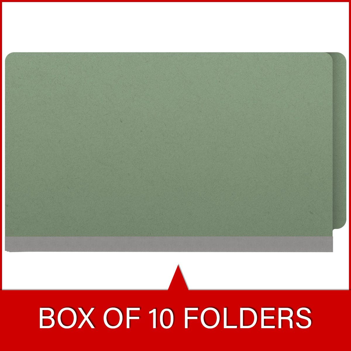 Green legal size end tab one divider classification folder with 2" gray tyvek expansion, with 2" bonded fasteners on inside front and inside back and 1" duo fastener on divider - DV-S52-14-3AGN