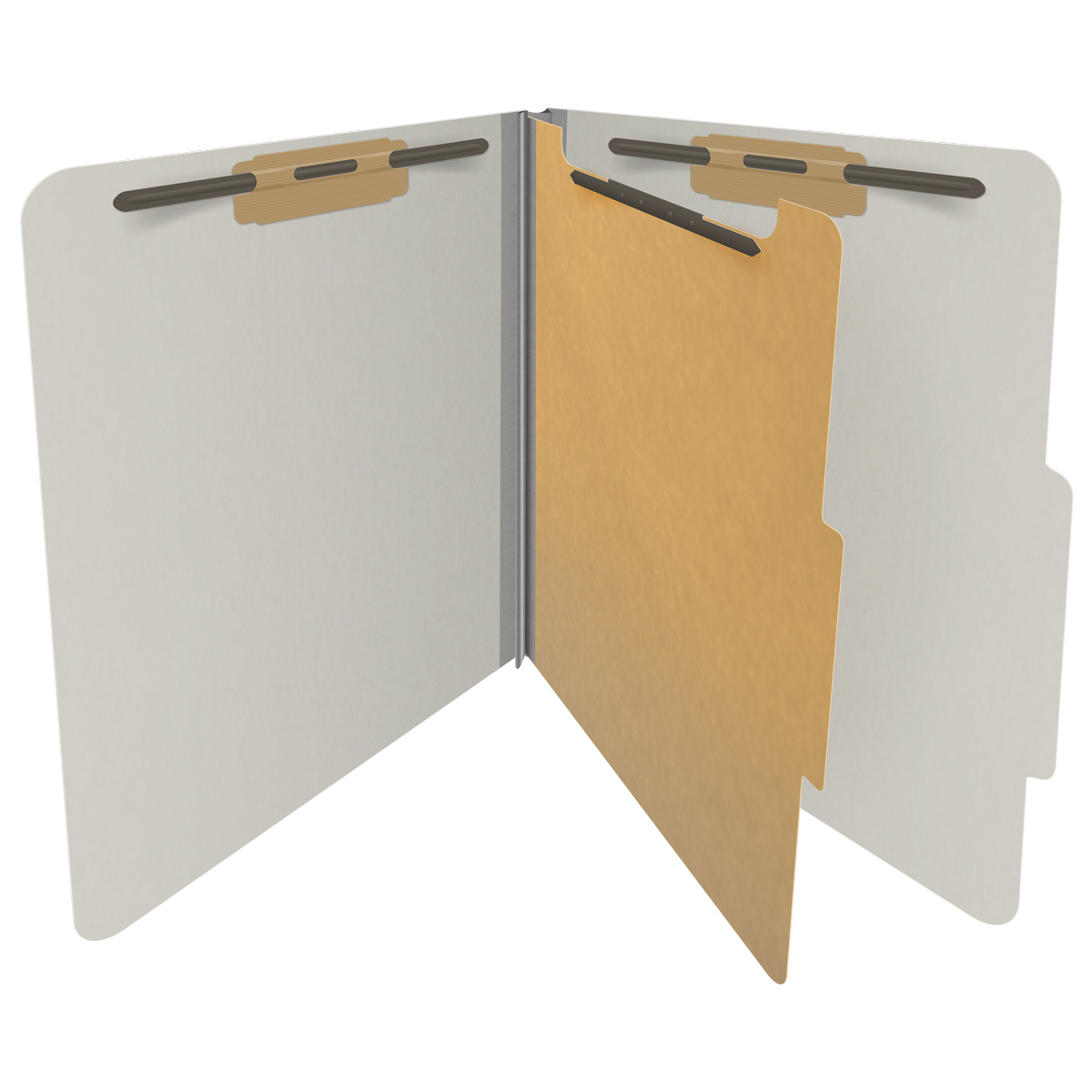 Grey letter size top tab one divider classification folder with 2" gray tyvek expansion, with 2" bonded fasteners on inside front and inside back and 1" duo fastener on divider - DV-T42-14-3GRY