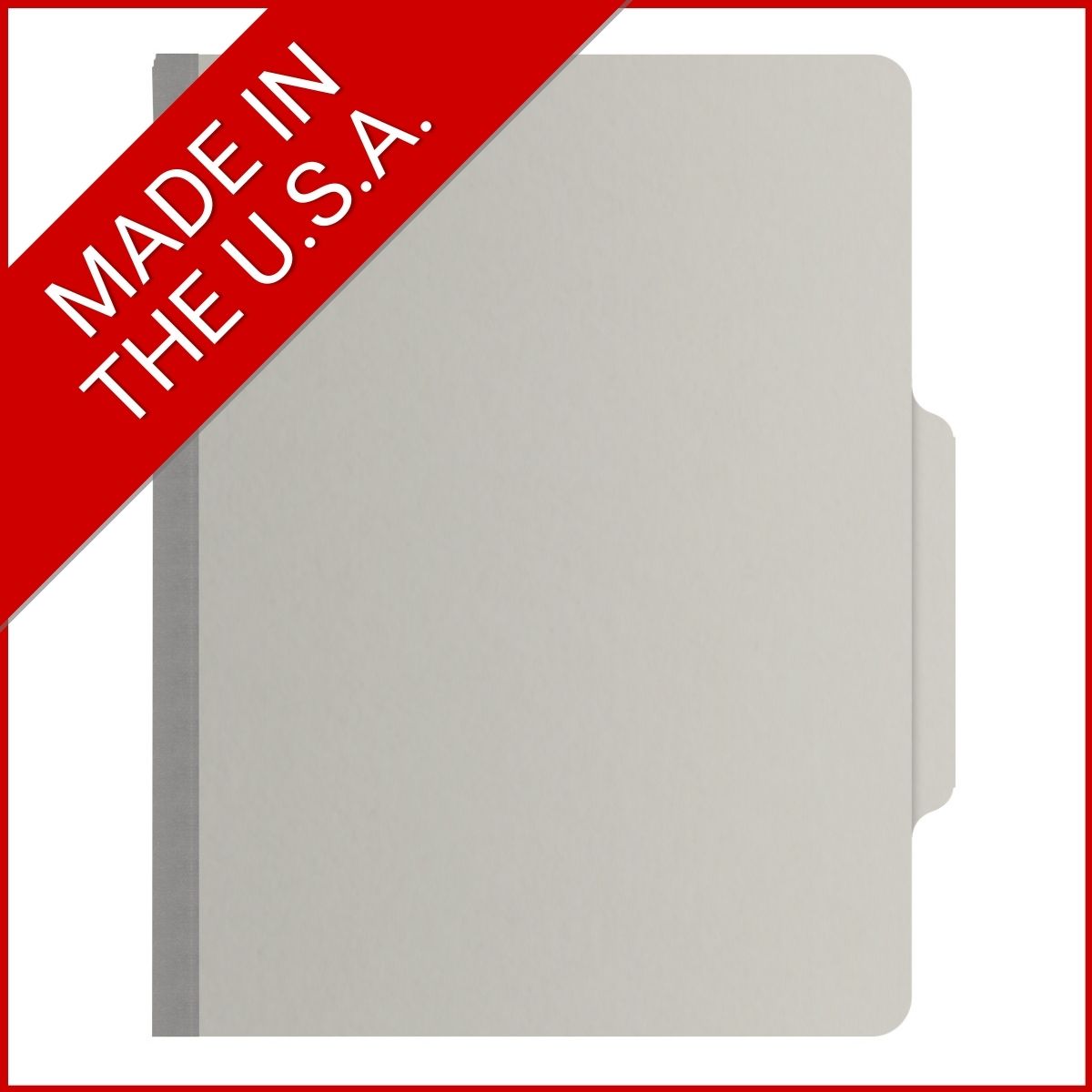 Grey letter size top tab one divider classification folder with 2" gray tyvek expansion, with 2" bonded fasteners on inside front and inside back and 1" duo fastener on divider - DV-T42-14-3GRY