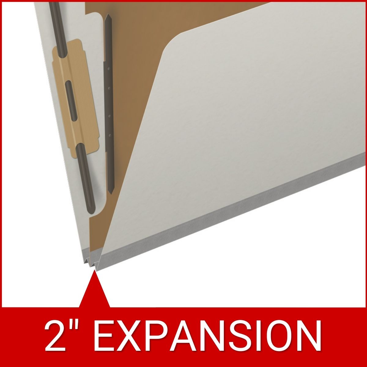 Grey letter size top tab one divider classification folder with 2" gray tyvek expansion, with 2" bonded fasteners on inside front and inside back and 1" duo fastener on divider - DV-T42-14-3GRY