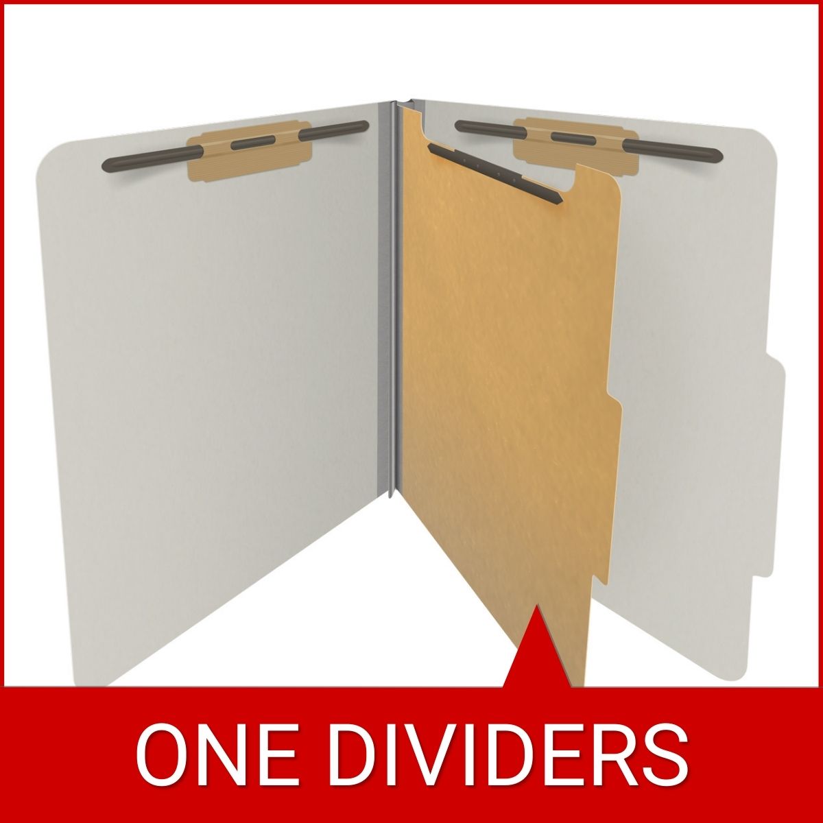 Grey letter size top tab one divider classification folder with 2" gray tyvek expansion, with 2" bonded fasteners on inside front and inside back and 1" duo fastener on divider - DV-T42-14-3GRY