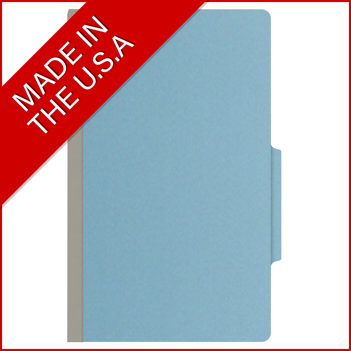 Blue legal size top tab two divider classification folder with 2" gray tyvek expansion, with 2" bonded fasteners on inside front and inside back and 1" duo fastener on dividers - DV-T52-26-3BLU