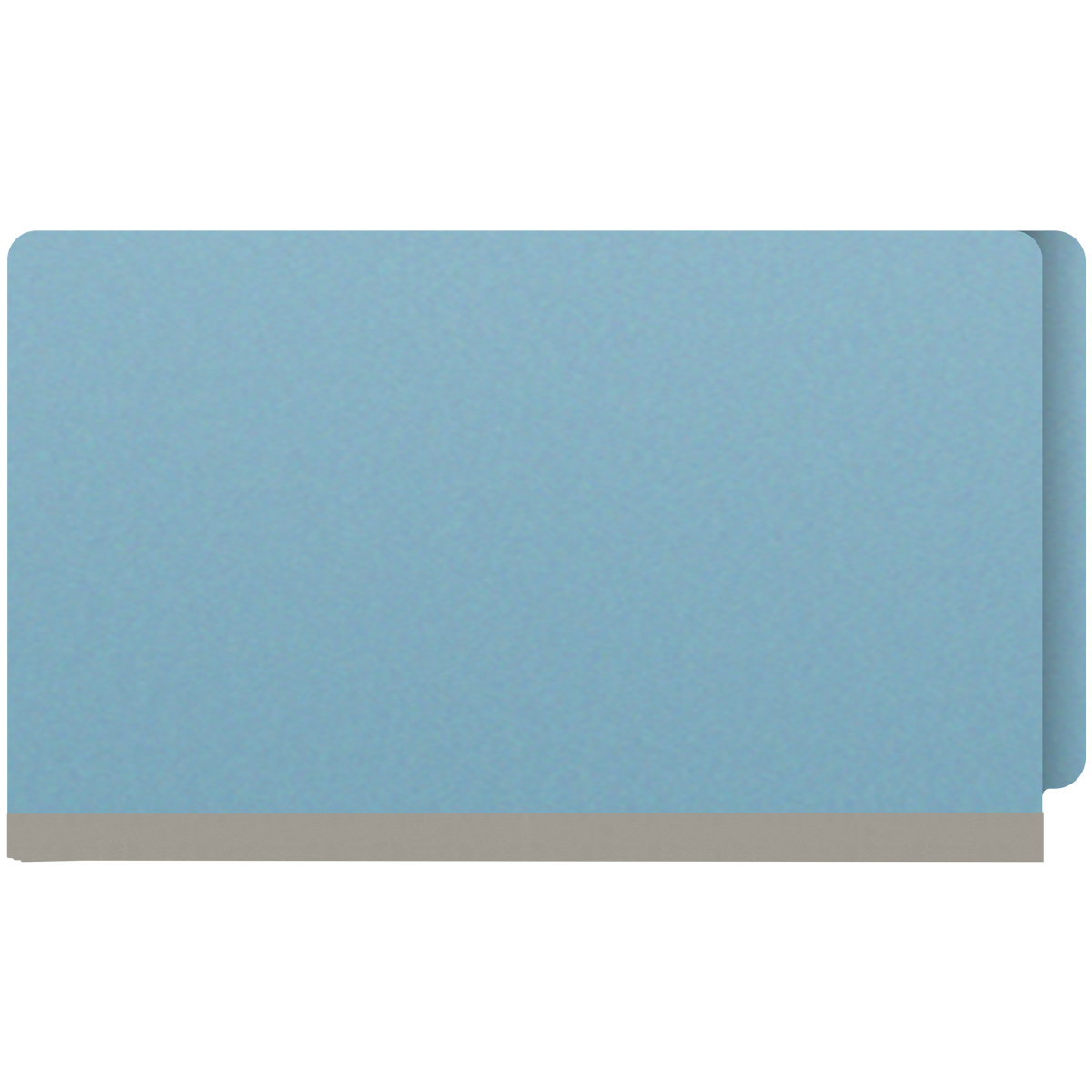 Blue legal size end tab one divider classification folder with 2" gray tyvek expansion, with 2" bonded fasteners on inside front and inside back and 1" duo fastener on divider - DV-S52-14-3BLU