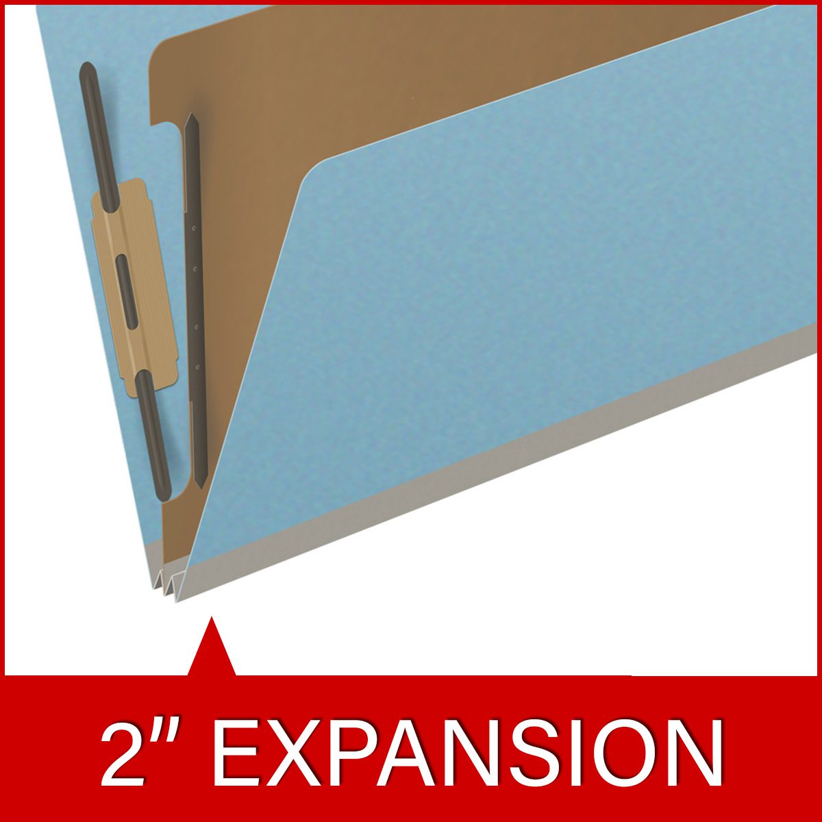 Blue legal size end tab one divider classification folder with 2" gray tyvek expansion, with 2" bonded fasteners on inside front and inside back and 1" duo fastener on divider - DV-S52-14-3BLU