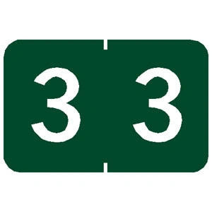 TABBIES NUMERIC 90100 LABEL SERIES, 1" NUMERIC LABEL '#3', GREEN, 1"H x 1-1/4"W, 500/ROLL
