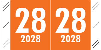 2028 Orange Year Labels - 1,000/Box Inch, Varied Labels