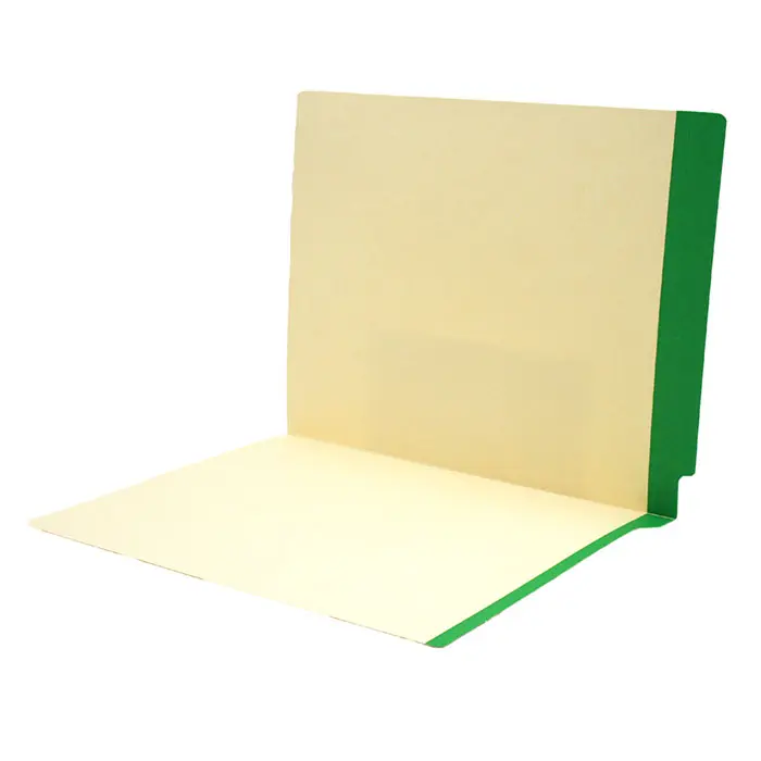Manila File Folders with Green Color Stripe on End Tab -Letter Size - 11 Pt. Stock - Two Ply Tab - 100