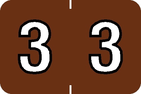 0-9 Labels Colwell Compatible 1" '#3' BROWN - 500/Roll