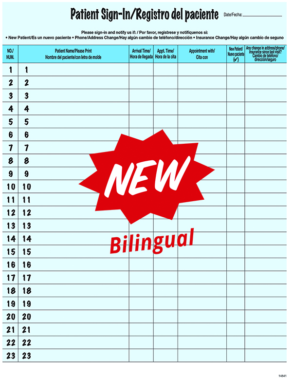 Bilingual Patient Sign-In Forms - 125/Pkg