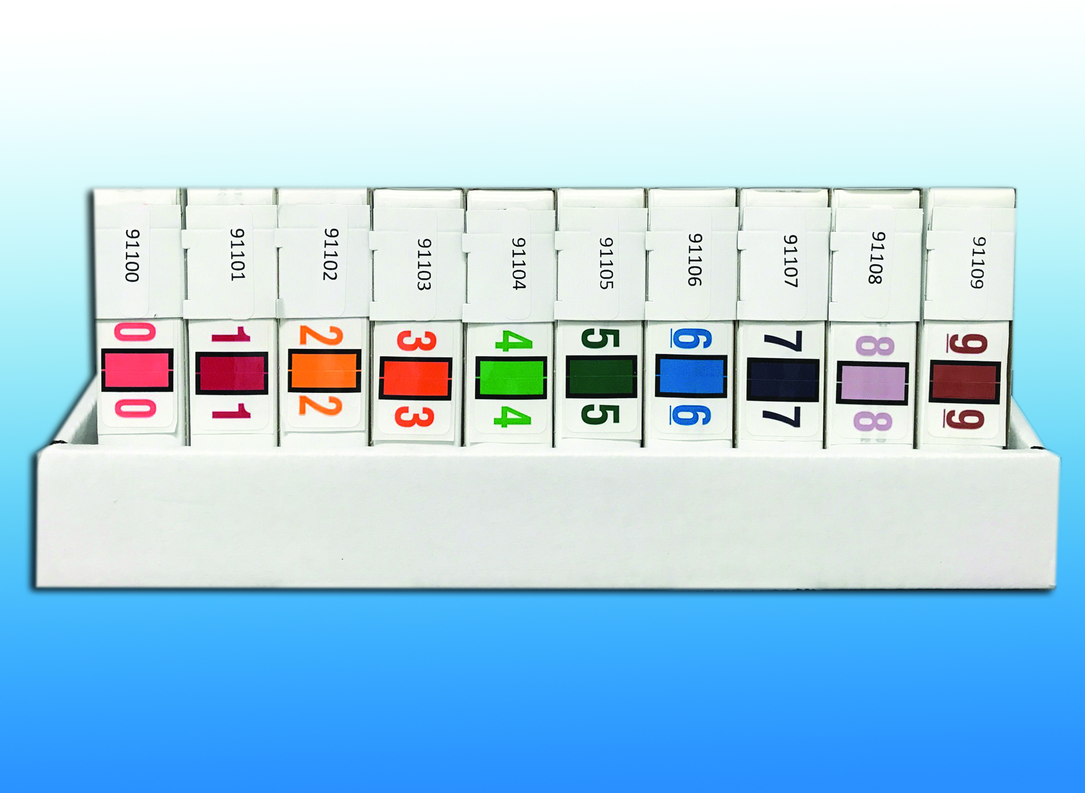 0-9 Labels Tab Compatible 
1" Roll Unit 91100 Series 
10 Rolls/Unit - 1 Unit