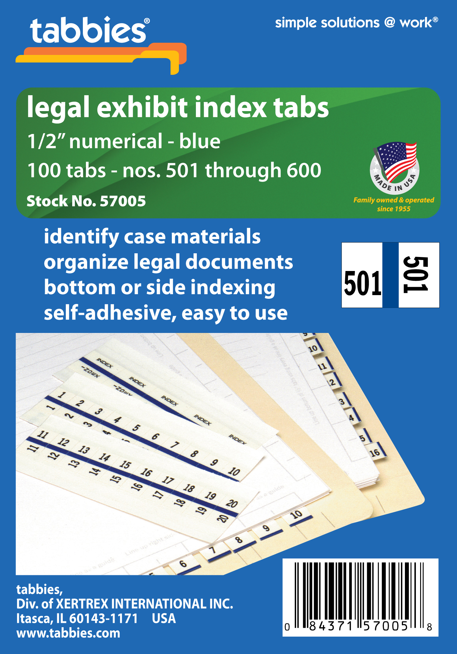Numerical Legal Exhibit Index Tabs 1/2" (Must be purchased in box quantity) - 5 Pkgs/ Box