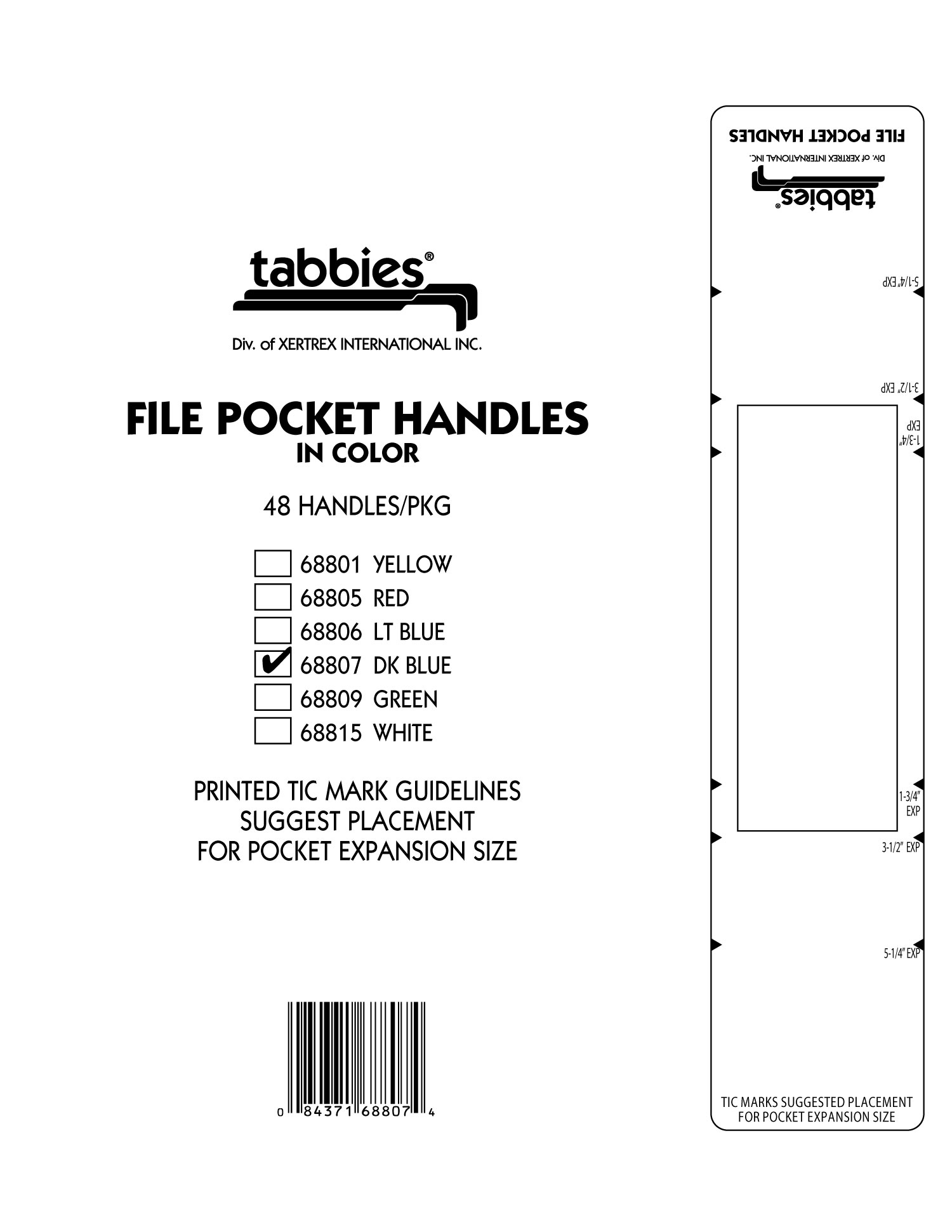 File Pocket Handles Assorted Colors 48/Pkg - 5Pkgs/Box