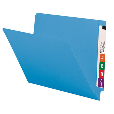 End Tab File Folder With Fasteners in Positions 3 & 5, Letter Size, 14 pt Blue Stock, Full Reinforced End Tab - 250/Carton