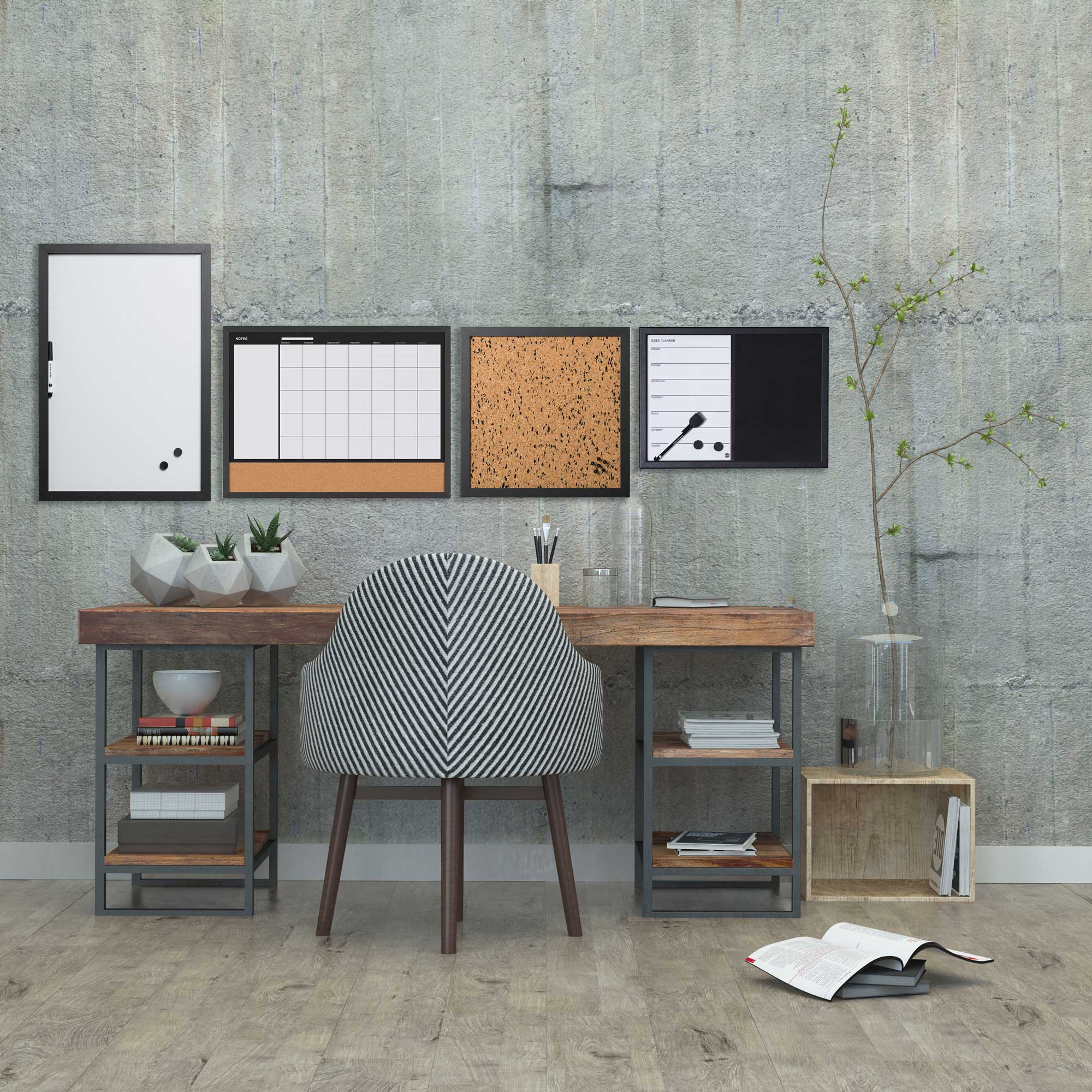 Black Speckled Cork Bulletin Board with Frame & Mount Kit