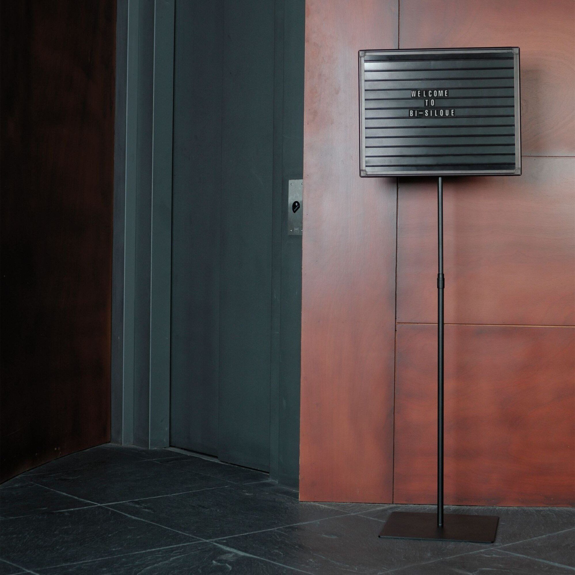 Magnetic Grooved Letter Board with Adjustable Height Stand - Black Metal