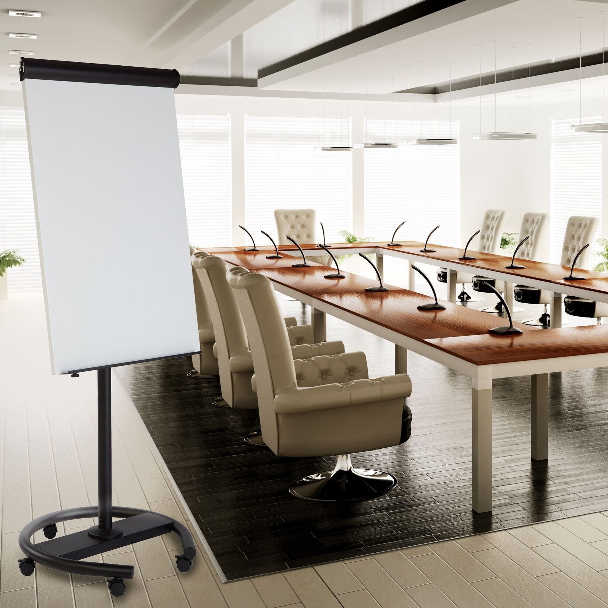 Magnetic Steel Multi Use Mobile Easel Adjustable Height Rotating Dry Erase Board with Locking Casters Pen Tray and Pad Holder