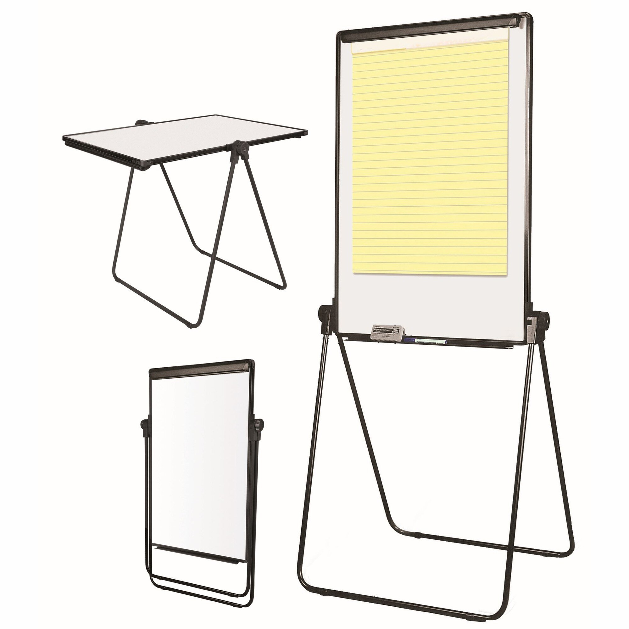 Folds to a Table Easel Non Magnetic Dry Erase Board Adjustable Height Tilting Whiteboard with Marker Tray for Presentations and Meetings