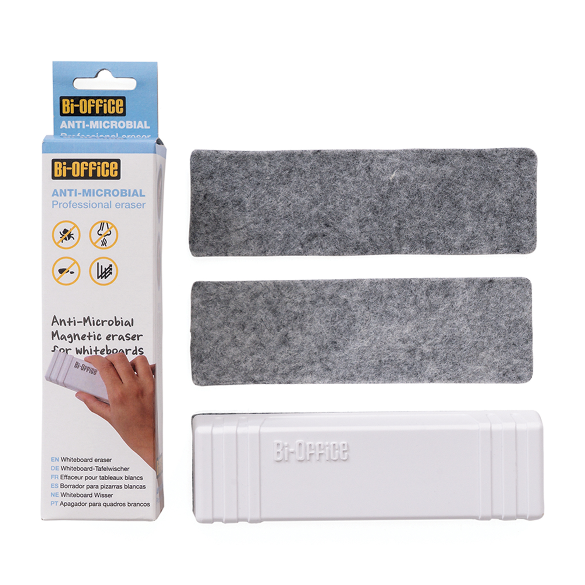 Magnetic Antimicrobial Dry-Erase Board Eraser with Replaceable Felt Pads