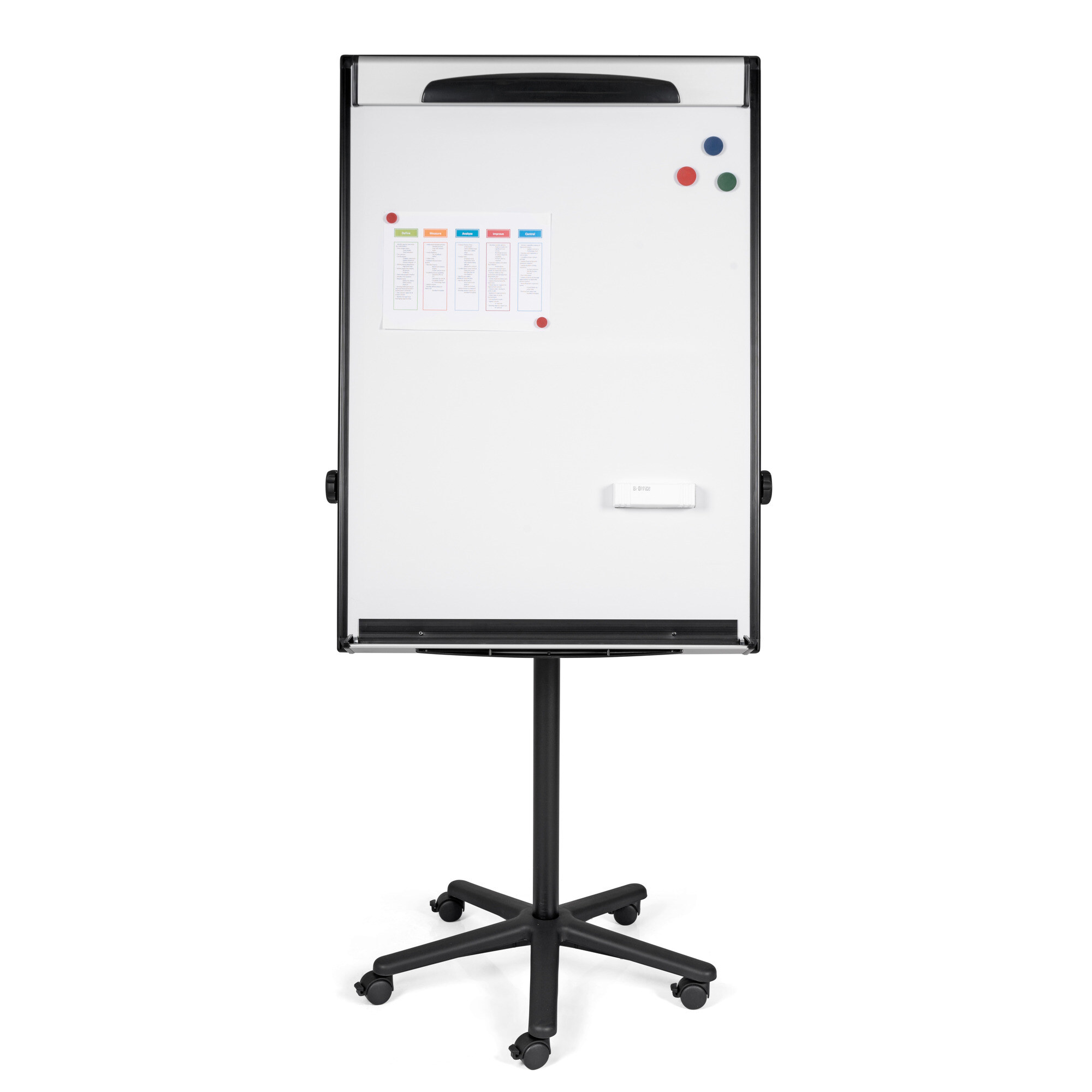 Mobile Magnetic Dry Erase Easel with Adjustable Height & Locking Casters