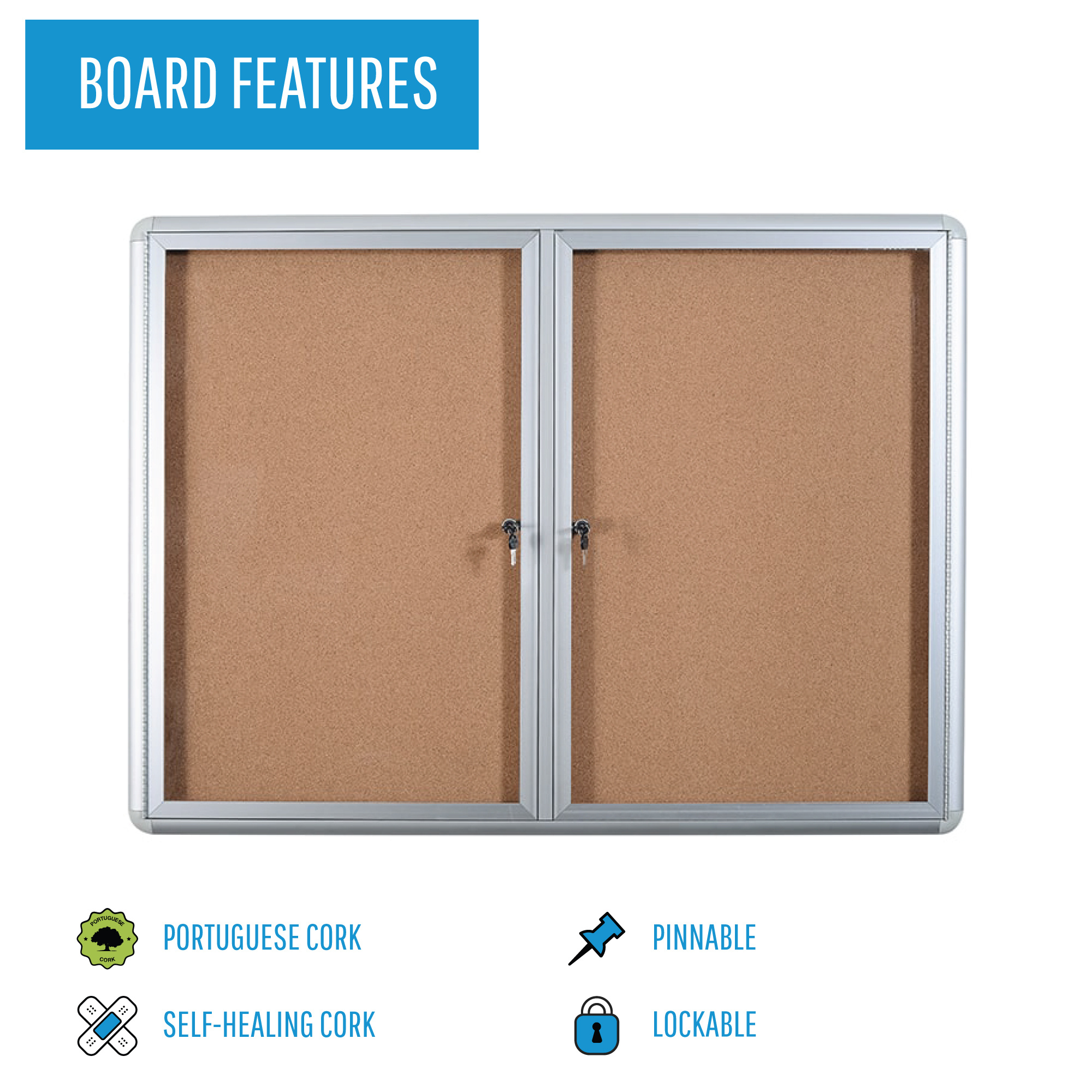 Cork Indoor Enclosed Bulletin Board - Secure Display with Lockable Door