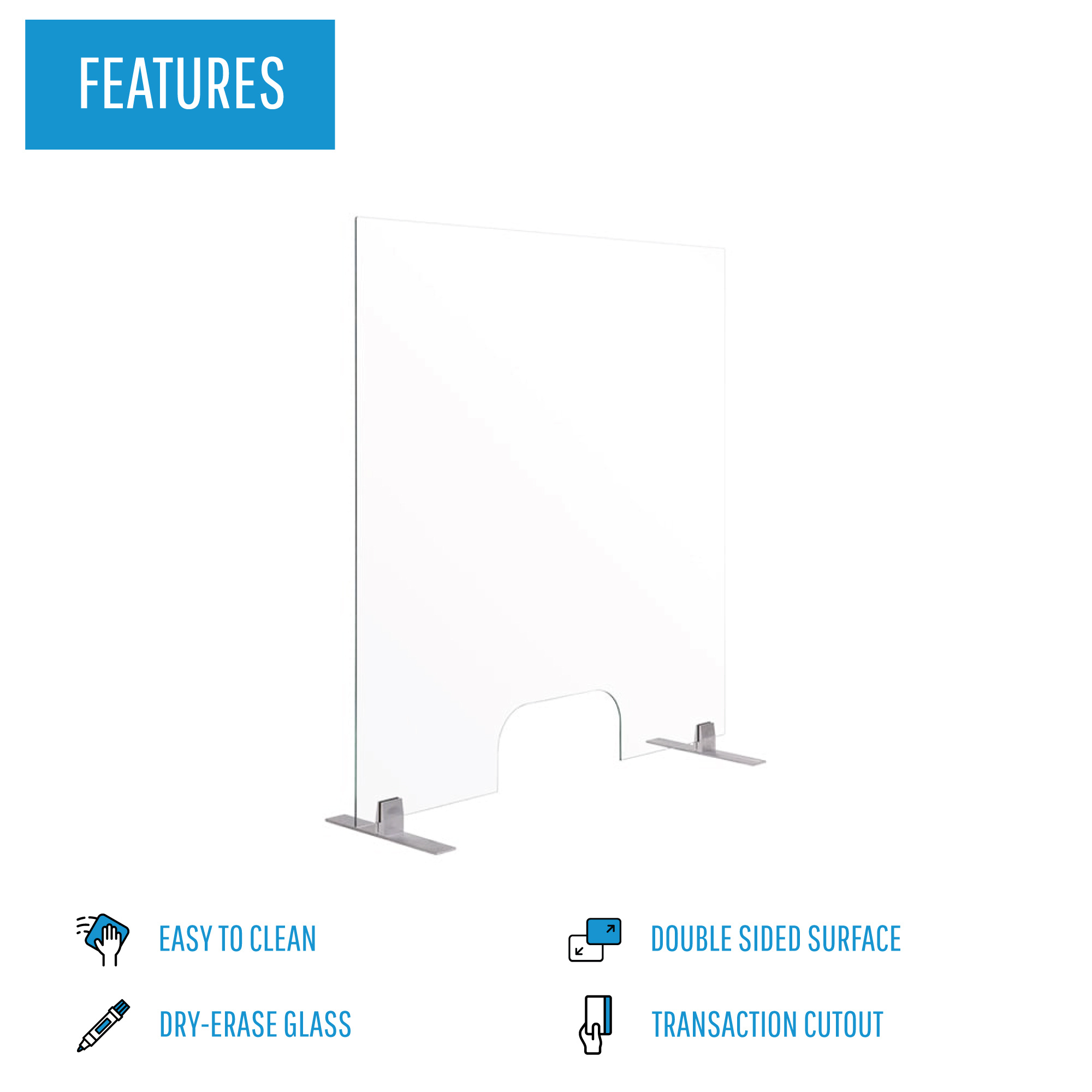 Frameless Glass Countertop Barrier - Writable Surface, Easy Mobility