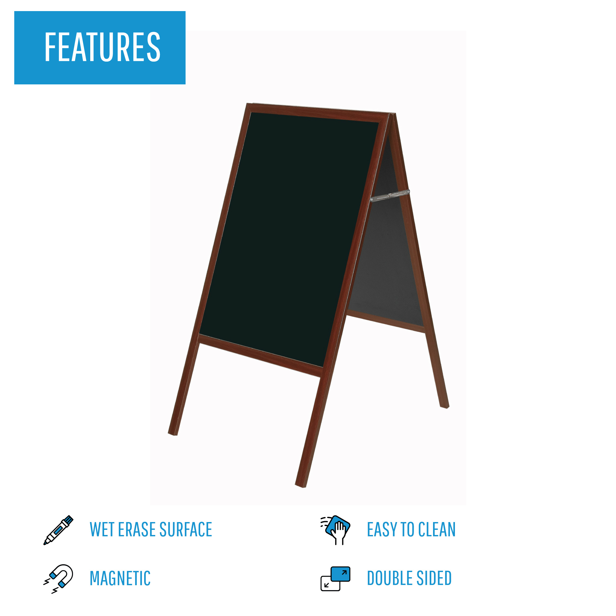 Reversible Magnetic Wet-Erase Sign Board with Black Frame - 47'' x 24''