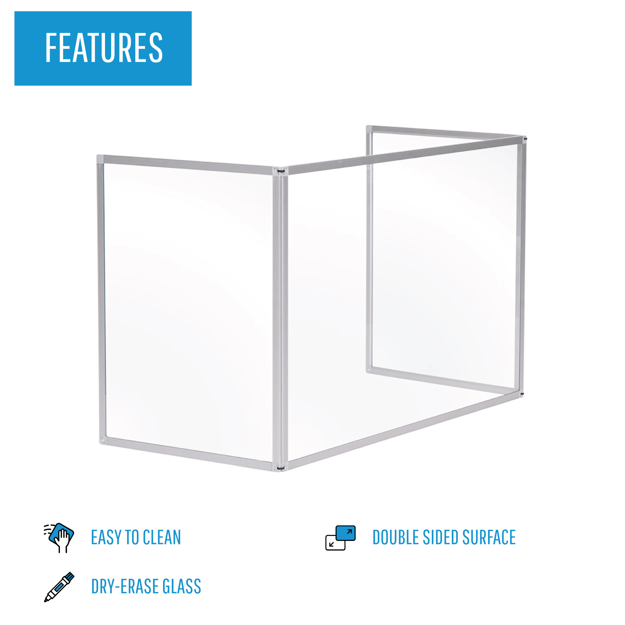 Trio Glass Desktop Divider - Triple-Sided Aluminum Frame Protection