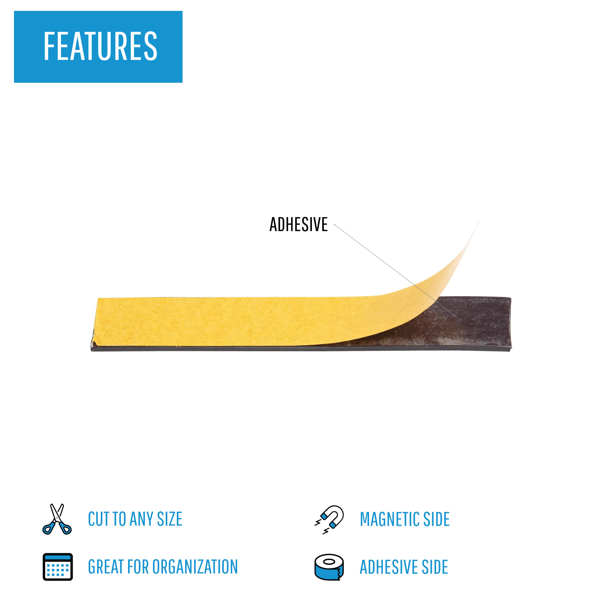 Adhesive Magnetic Tape Roll for Labels, Pictures, and Cards - Cut to Size