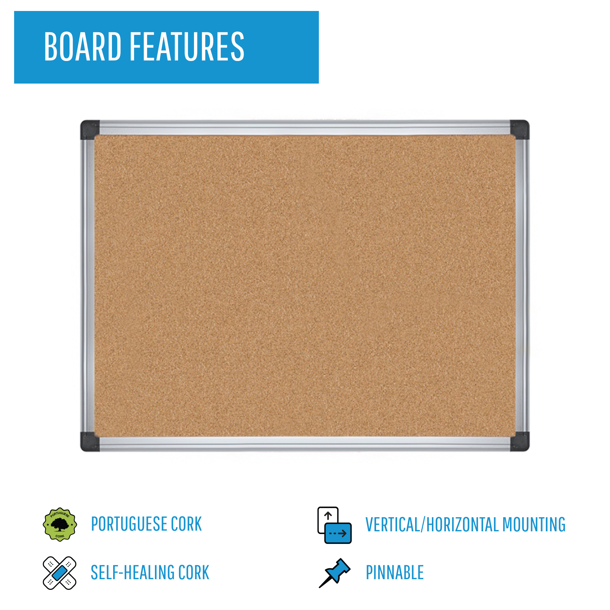 Maya Series Cork Board - Multiple Frames, Self-Healing Surface