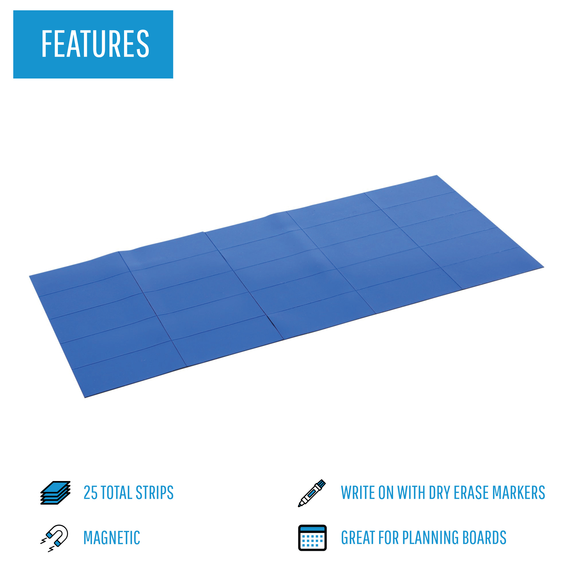 Magnetic Dry Erase Tape Strips for Planning Boards - 25 Pack