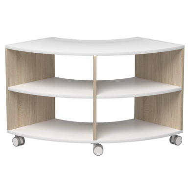 Low Curved Shelf with Dual Access for Classroom and Playroom Storage