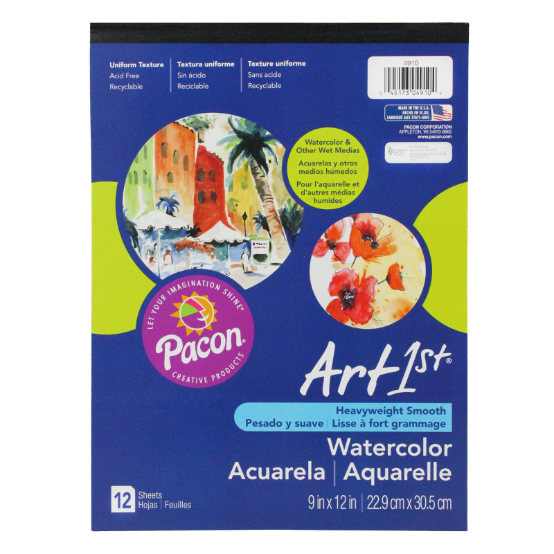 Watercolor Pad, 90 lb., 9'' x 12'', 12 Sheets