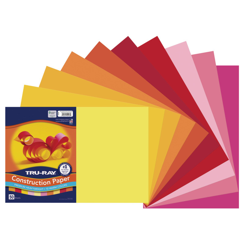 Construction Paper, Warm Assorted, 12'' x 18'', 50 Sheets - PAC102948