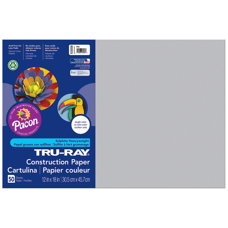 Construction Paper, Gray, 12'' x 18'', 50 Sheets - PAC103059