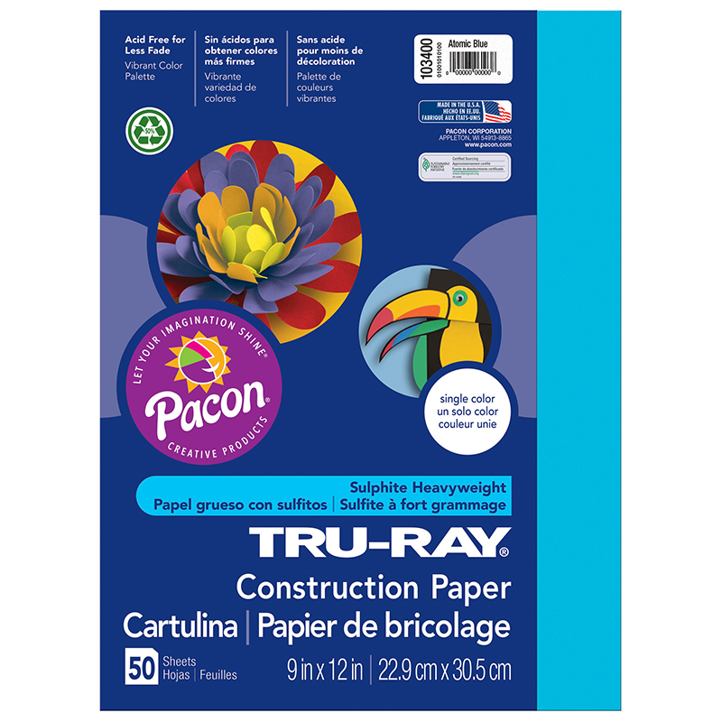 Construction Paper, Atomic Blue, 9'' x 12'', 50 Sheets - PAC103400