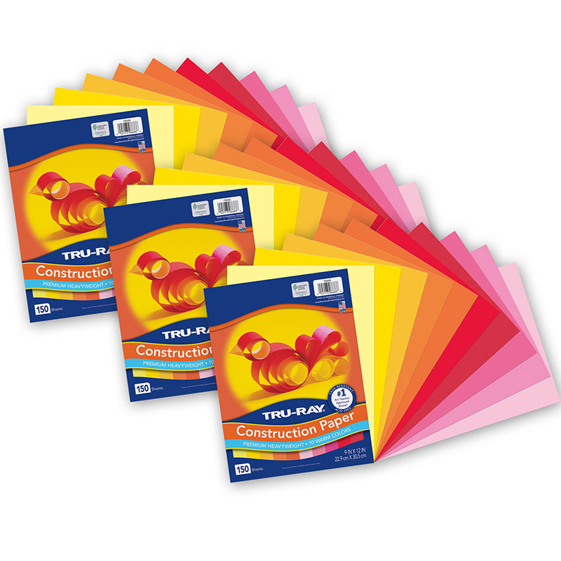 Construction Paper, Warm Assorted, 9'' x 12'', 150 Sheets Per Pack, 3 Packs - PAC6686-3