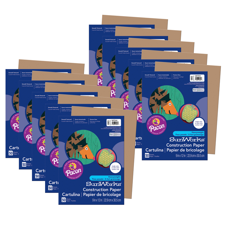 Construction Paper, Light Brown, 9'' x 12'', 50 Sheets Per Pack, 10 Packs - PAC6903-10