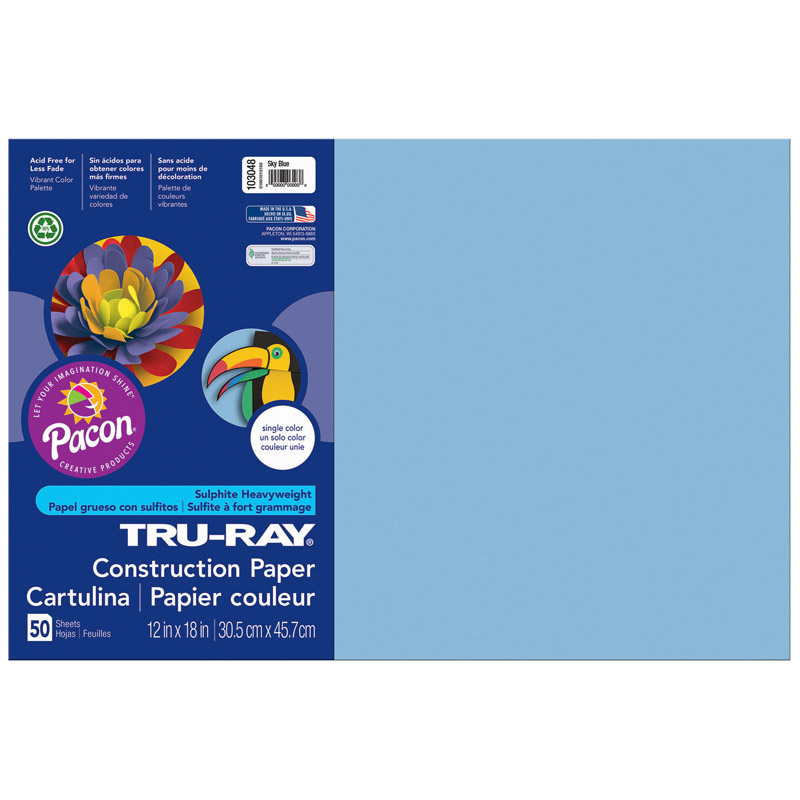Construction Paper, Sky Blue, 12'' x 18'', 50 Sheets - PAC103048