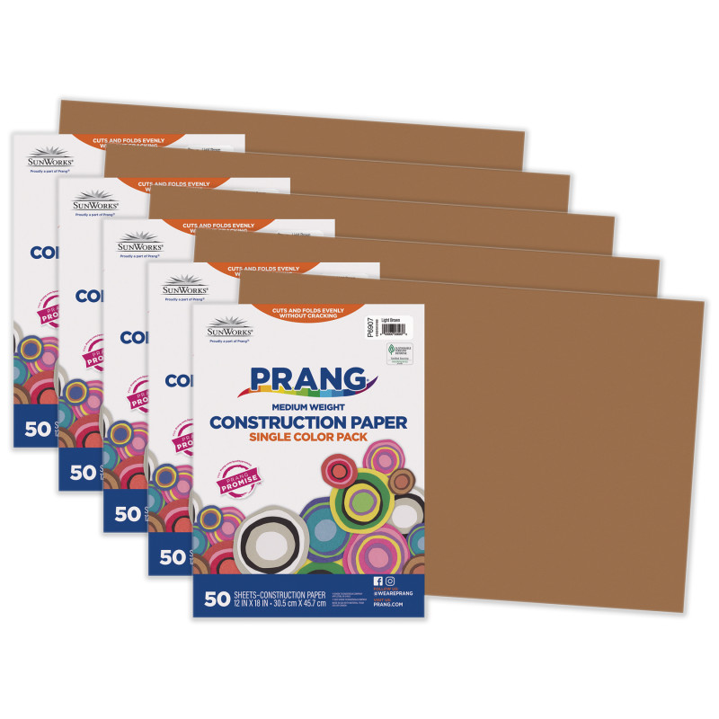 Construction Paper, Light Brown, 12'' x 18'', 50 Sheets Per Pack, 5 Packs - PAC6907-5
