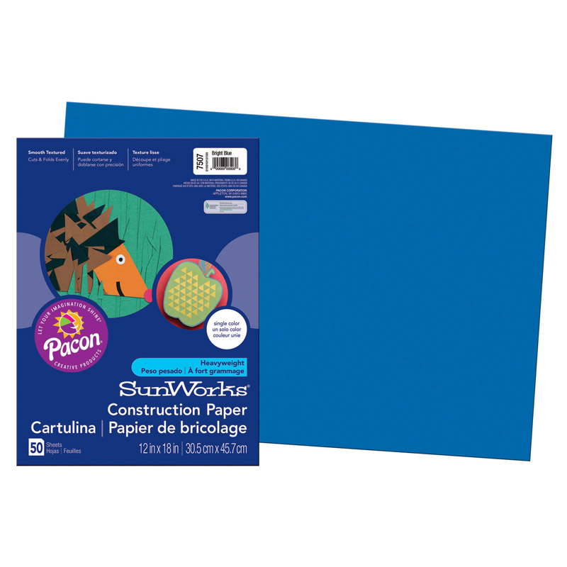 Construction Paper, Bright Blue, 12'' x 18'', 50 Sheets - PAC7507