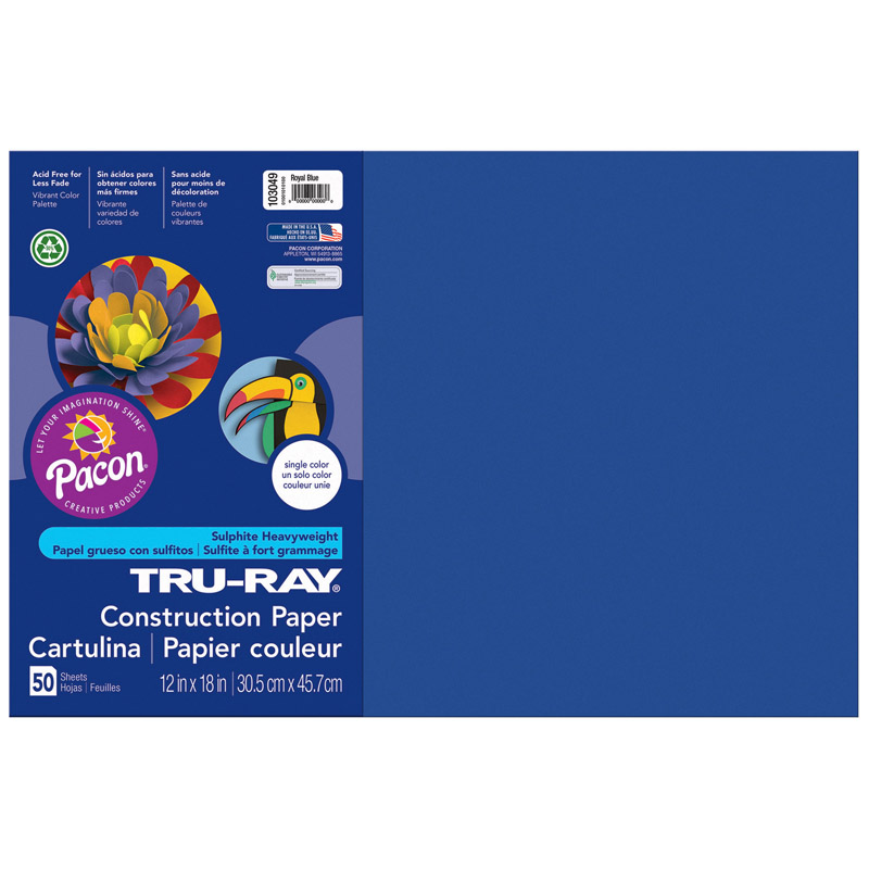 Construction Paper, Royal Blue, 12'' x 18'', 50 Sheets - PAC103049
