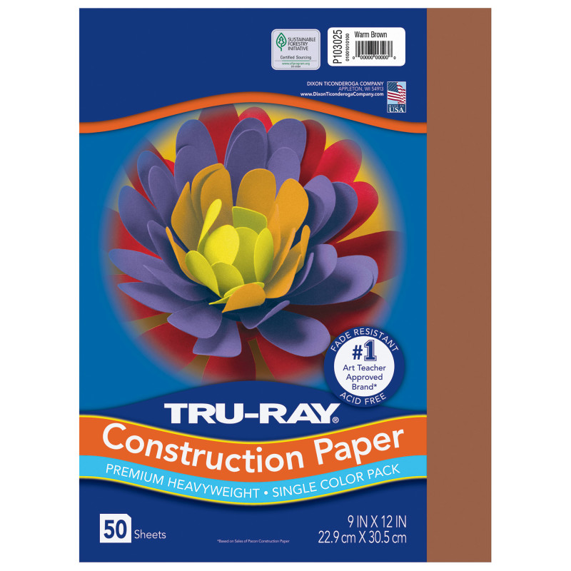 Construction Paper, Warm Brown, 9'' x 12'', 50 Sheets - PAC103025