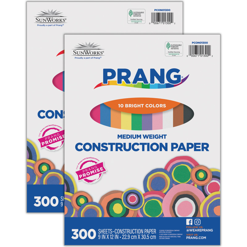 Construction Paper, 10 Assorted Colors, 9'' x 12'', 300 Sheets Per Pack, 2 Packs - DIX01300-2