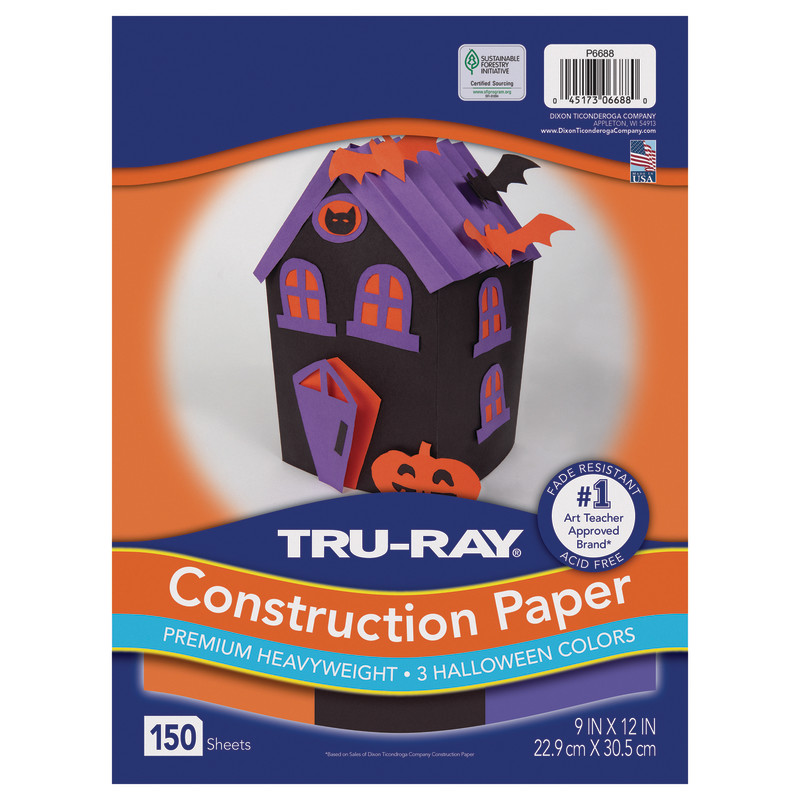 Construction Paper Halloween, Black, Orange, Purple, 9'' x 12'', 150 Sheets - PAC6688