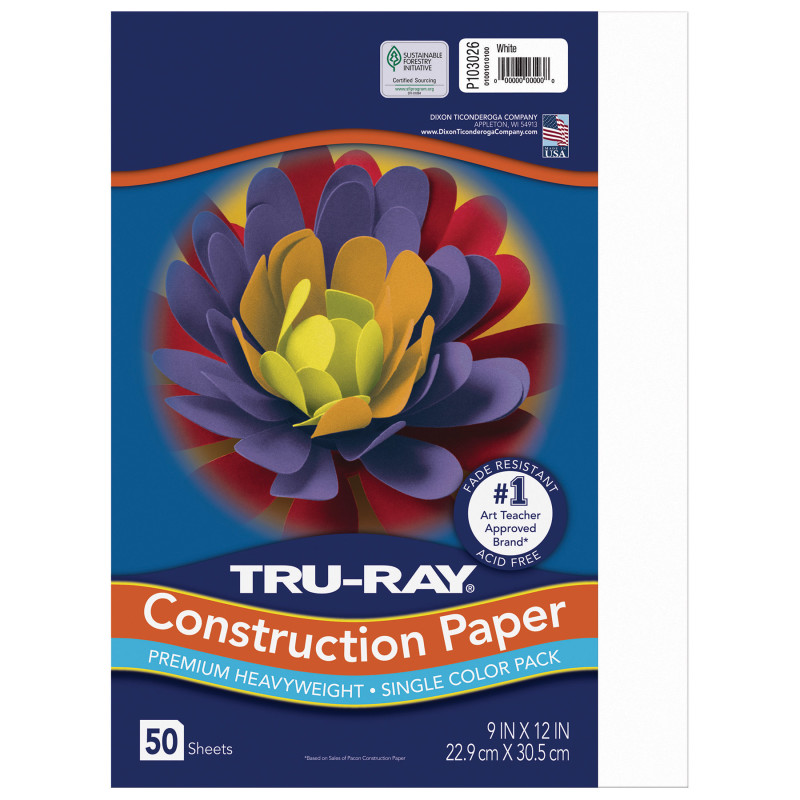 Construction Paper, White, 9'' x 12'', 50 Sheets - PAC103026