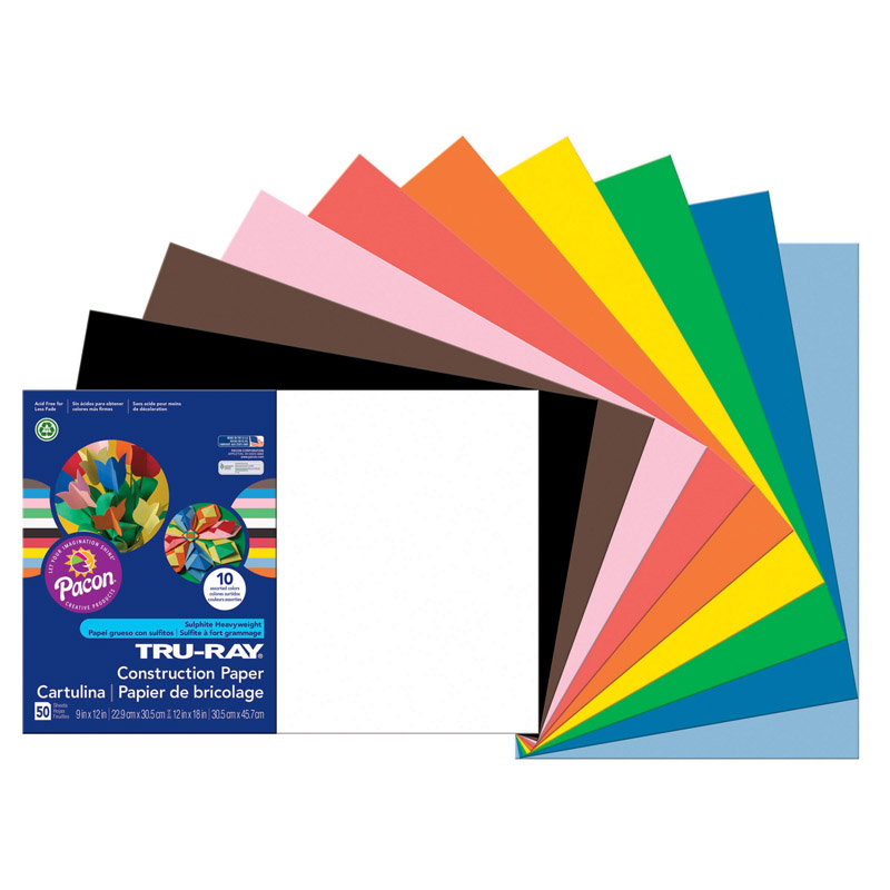 Construction Paper, Standard Assorted, 12'' x 18'', 50 Sheets - PAC103063