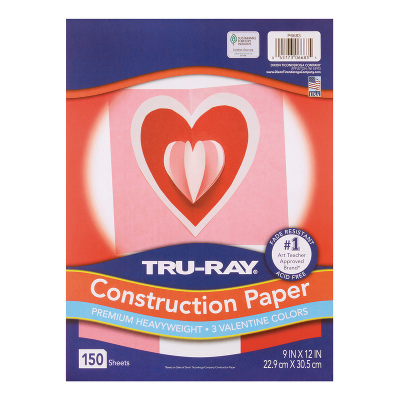 Construction Paper Valentine Assortment, 9'' x 12'', 150 Sheets - PAC6683